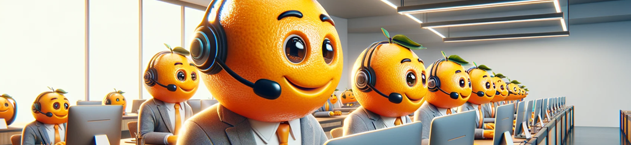 Banner showing Oranges hard at work answering support
